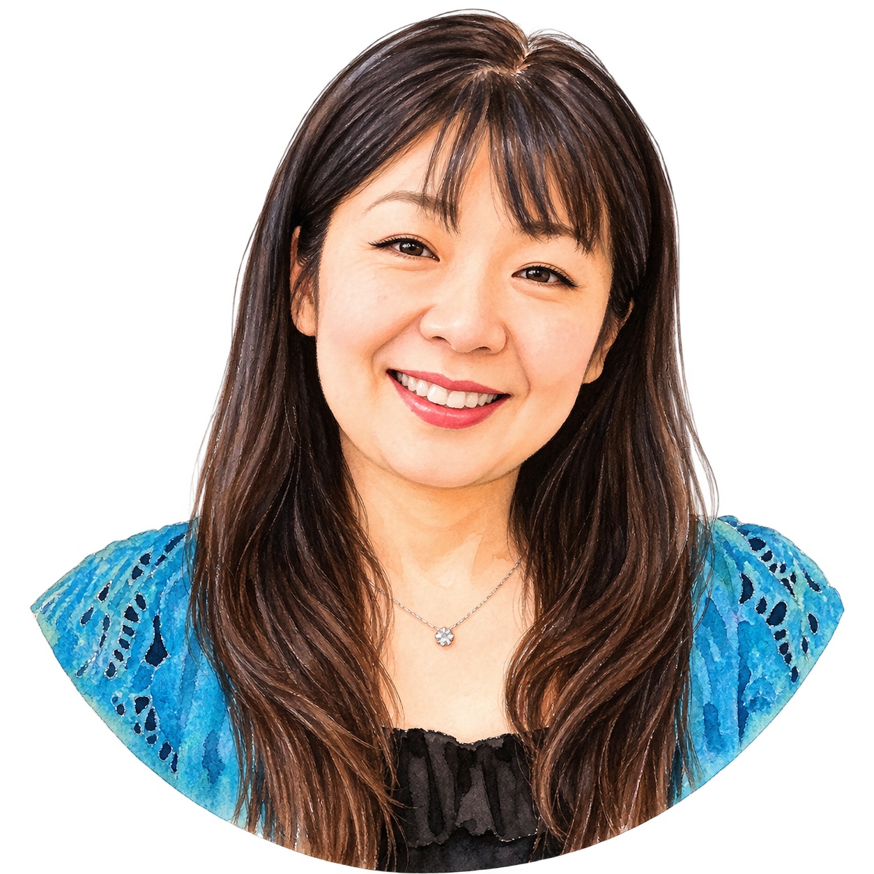 ブルーのカーディガンを着た前島朋子先生